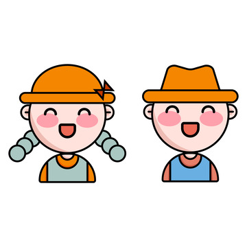 卡通男孩女孩頭像矢量頭像