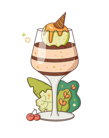 可愛手繪甜點(diǎn)冰淇淋球蛋糕春夏植物戶外抹茶