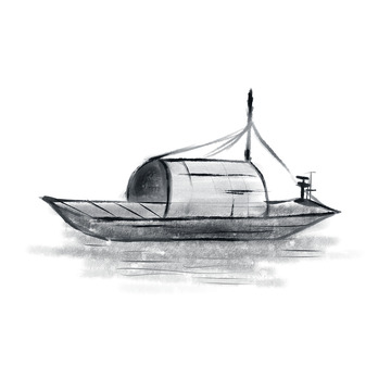 水墨畫孤舟船舟水水波水墨