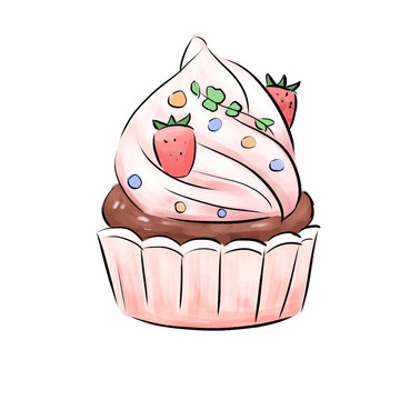 卡通手繪水彩蛋糕甜點(diǎn)水果插畫元素