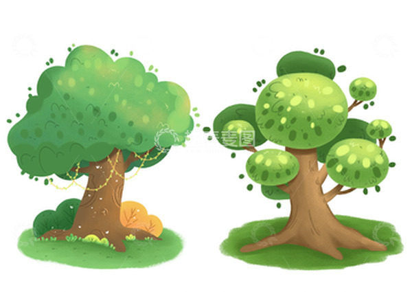 源文件下載【趣麥麥圖】-綠色茂盛的大樹兒插元素