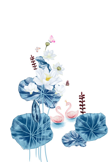 手繪夏天立夏荷花池塘白蓮