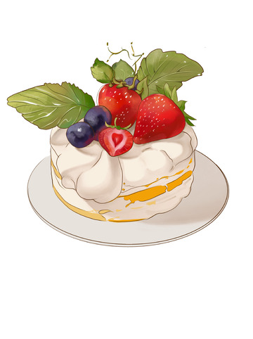 手繪水彩甜點(diǎn)草莓蛋糕元素