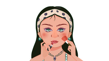 美容化妝涂腮紅口紅女孩海報(bào)元素