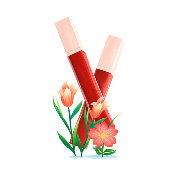 美容唇釉口紅海報(bào)手繪插畫元素