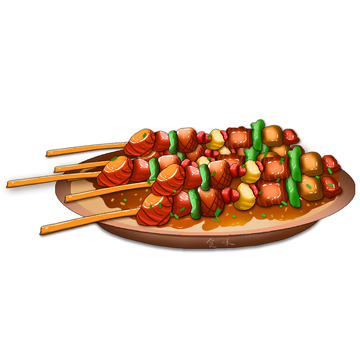 美食燒烤串串羊肉串插畫