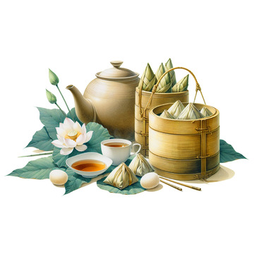白蓮花創(chuàng)意端午粽子插畫素材