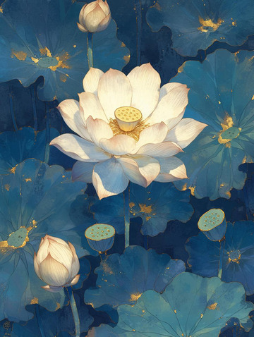 唯美白蓮荷花荷葉