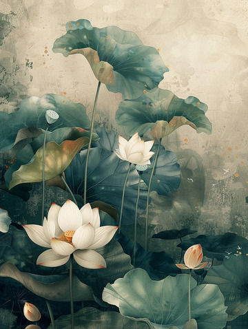 清新國風(fēng)白蓮花蓮葉