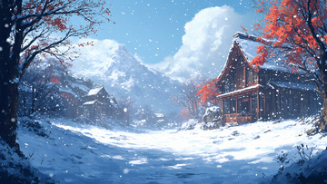 四季風(fēng)景系列之冬天插畫背景