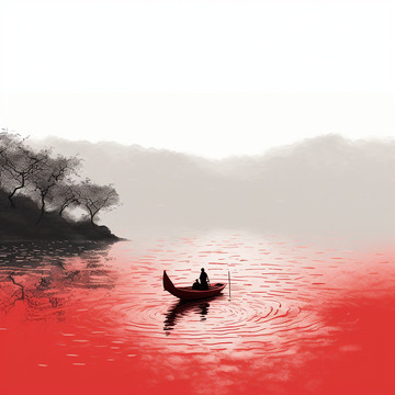 古風(fēng)水墨畫一帆孤舟