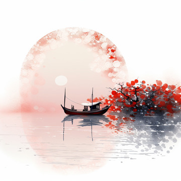 古風(fēng)小舟水墨畫