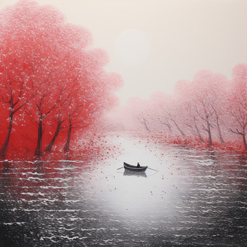 一帆孤舟，兩岸櫻花