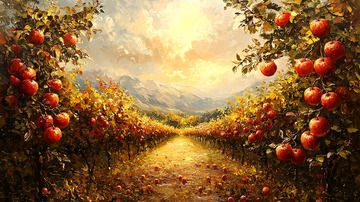 秋日蘋果園風(fēng)景畫