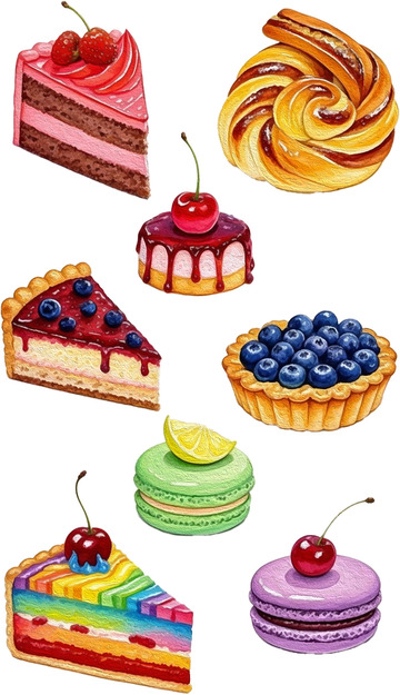手繪色彩油畫風(fēng)甜點(diǎn)