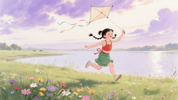 湖岸嬉風(fēng)飛鳶童趣