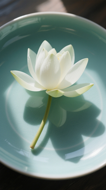 白蓮花青瓷盤禪意背景