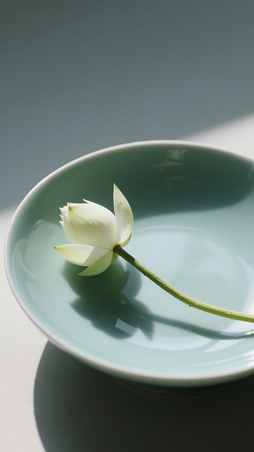 青瓷盤白蓮雅景