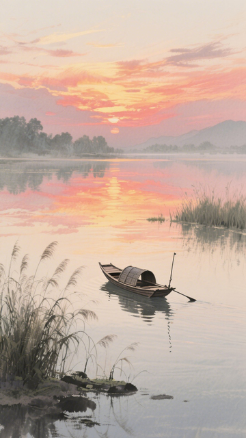 寧靜湖岸孤舟1