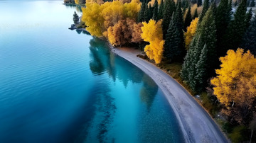 秋冬黄叶树林湖泊风景3