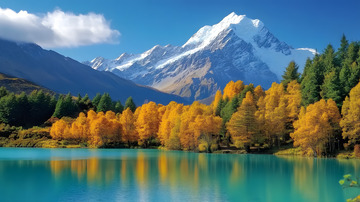 秋冬黄叶树林湖泊风景1