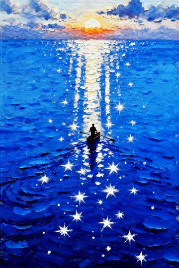 油畫海洋孤舟者2