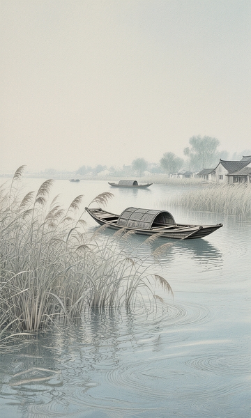 工筆畫江上泛舟圖4