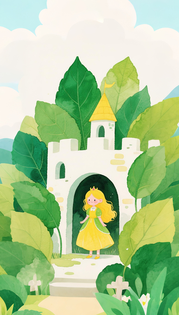 童話風城堡少女插畫