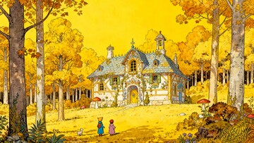 森林童話小屋場景插畫素材