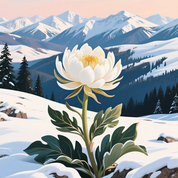 雪山白蓮風(fēng)景畫