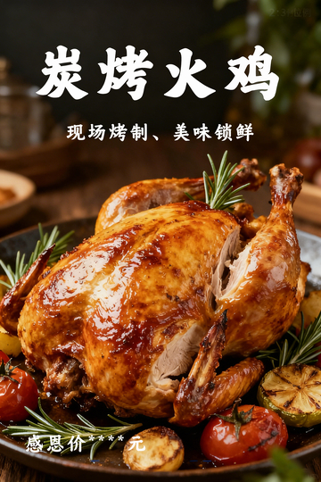 炭烤火鸡美食宣传海报