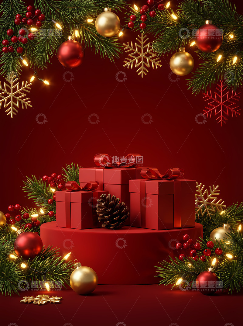 高清大圖下載【趣麥麥圖】-圣誕節(jié)日禮盒裝飾設(shè)計(jì)素材