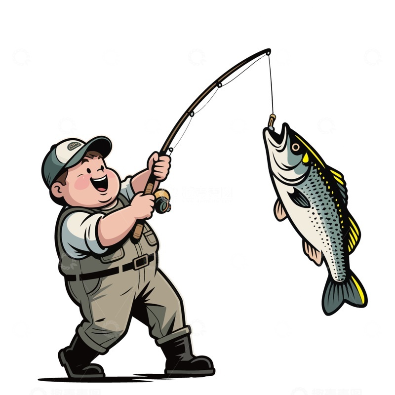 源文件下載【趣麥麥圖】-漫畫風格釣魚場景插畫素材
