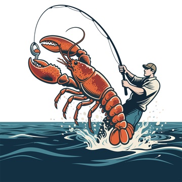 插畫風(fēng)漁夫斗龍蝦平面設(shè)計素材