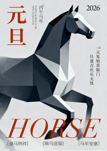 幾何風(fēng)馬年元旦賀卡設(shè)計(jì)