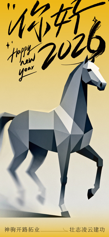 幾何風(fēng)馬年新年賀卡設(shè)計(jì)素材