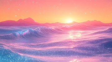 夢幻海岸日落插畫