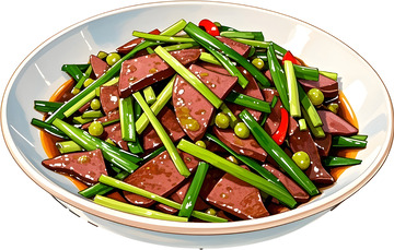 美食插畫韭菜炒豬肝