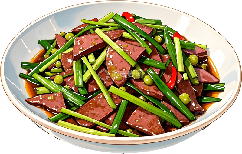 高清大圖下載【趣麥麥圖】-美食插畫(huà)韭菜炒豬肝