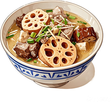 中式燉菜蓮藕排骨湯插畫