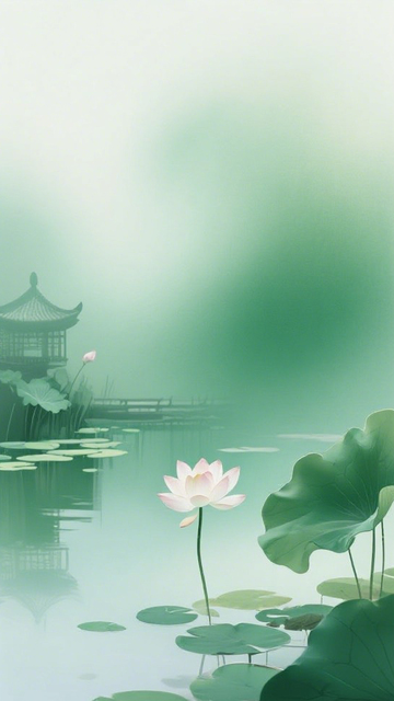 綠荷白蓮清新氛圍
