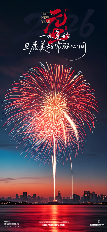 新年元旦跨年煙花慶祝海報