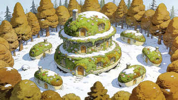 童話森林雪中小屋插畫