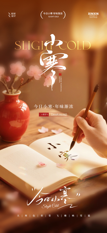 暖色調(diào)小寒書法海報設(shè)計