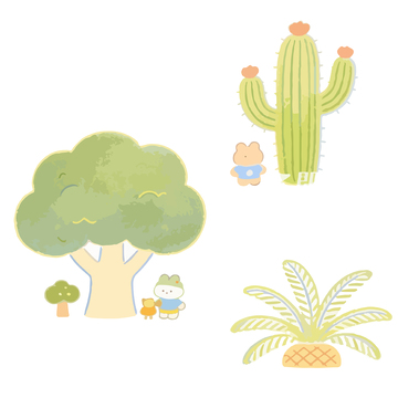 卡通風植物與動物組合插畫