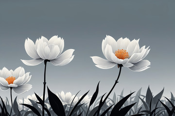 白色蓮花花卉插畫