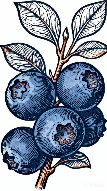 復(fù)古風(fēng)格藍(lán)莓插畫(huà)素材