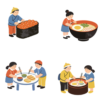 卡通風家庭烹飪美食插畫