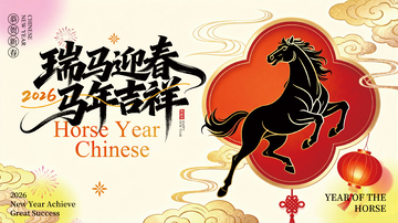瑞馬迎春馬年吉祥展板海報設(shè)計