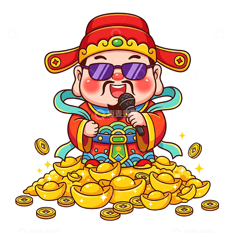 高清大圖下載【趣麥麥圖】-創(chuàng)意卡通財神爺金幣插畫設(shè)計素材